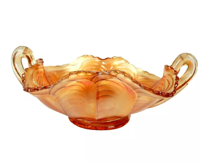 Vintage Fenton Glass Dish Carnival Glass Peacock Tail Marigold Bon Bon Dish