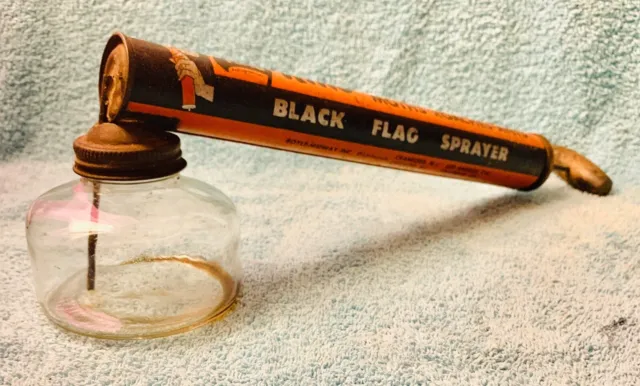 Vintage Black Flag Bug& Fly Sprayer Orange And Black Extendable Handle