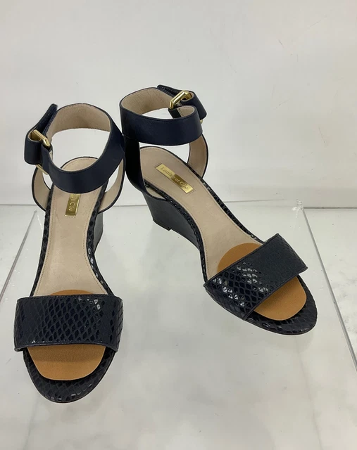 Louise et Cie Navy Blue Snakeskin Embossed Leather Wedge Sandals 8M