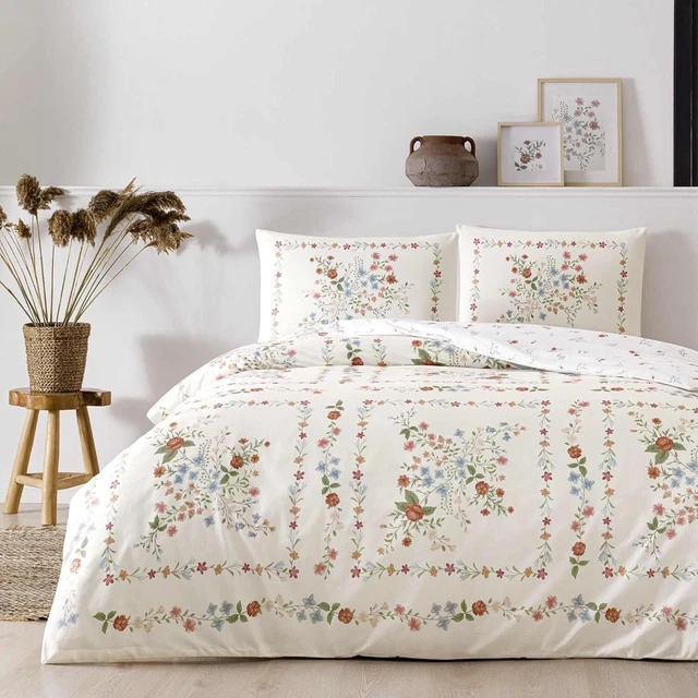 Housse De Couette 220x240 Cm Motif Palmier Tropical - Parure Lit 3 Pièces Microfibre Doré/Blanc