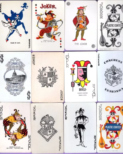 12 Single Swap Playing Cards JOKERS JESTERS FIGURE ETC 1 PINUP SOME DECO VINTAGE