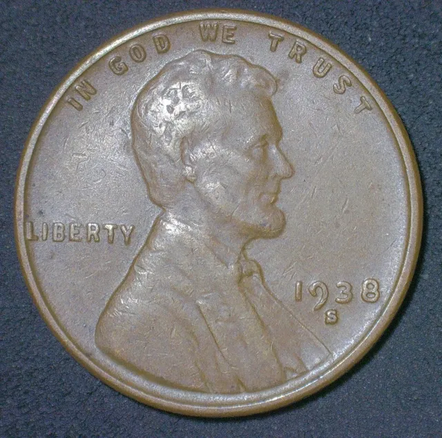 1938 S Lincoln Wheat Penny Cent US Coin 1c