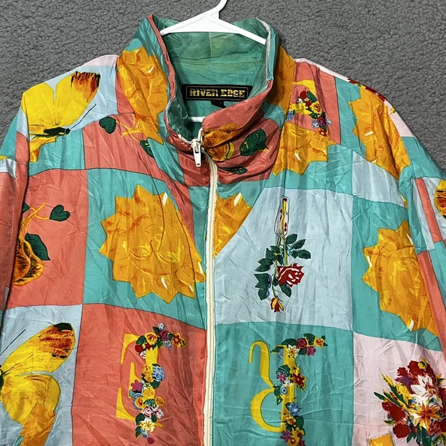 River Edge Silk Windbreaker Jacket Womens Large Full Zip Long Sleeve Vintage 80s