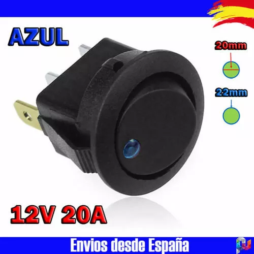 Interruptor LED redondo 22-23mm 12v -20A- con luz - AZUL - Electronica Arduino