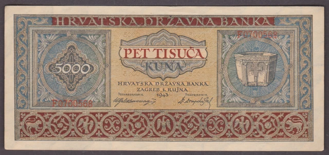 Yugoslavia Croatia 5000 Kuna 1943 German occupation