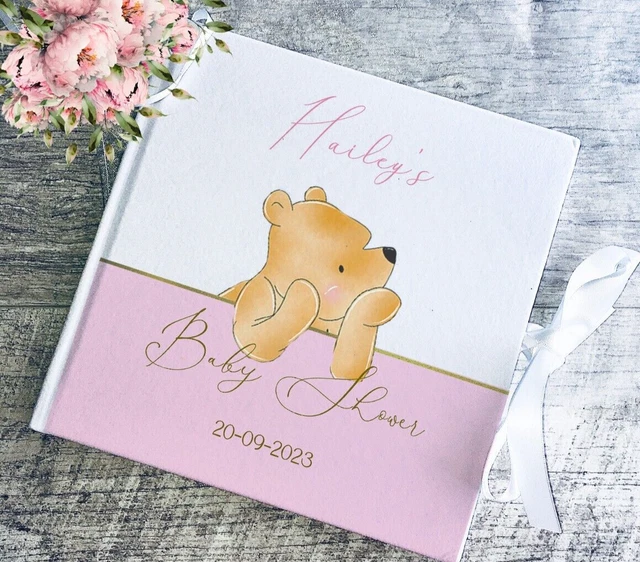 Winnie Pooh Bear Baby Shower Copertina Rigida Libro Per Gli Ospiti / Album Memoria Scrapbook