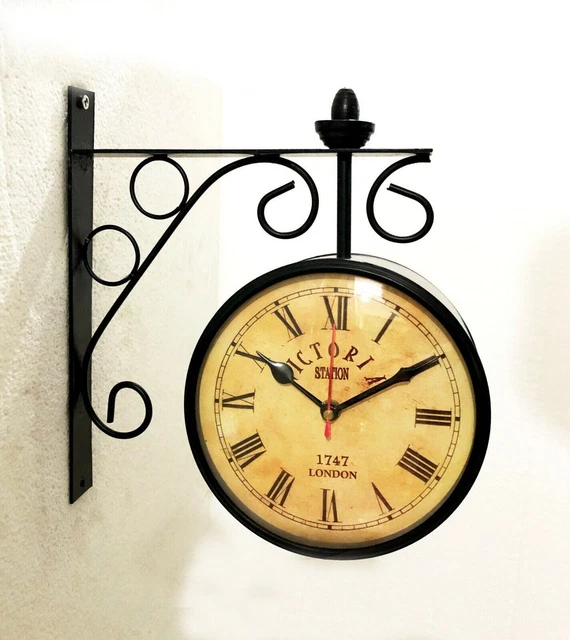 Horloge De Gare Double Face, Vintage Horloge Murale Murale Mur À Horloge Murale Extérieure Pour