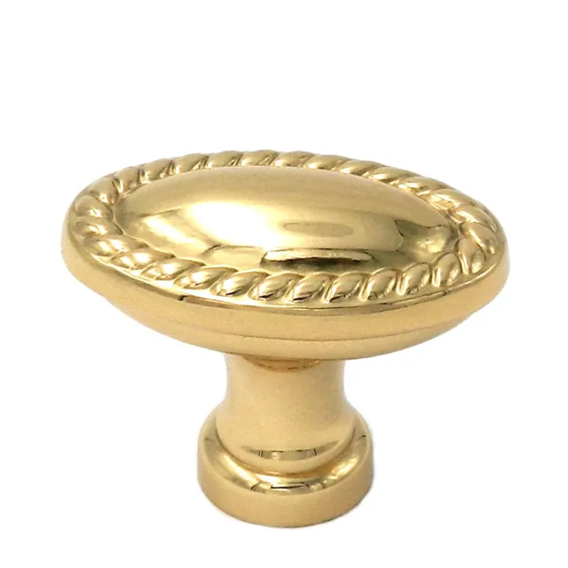 P4 Polished Brass 1 3/8" Oval Solid Brass Cabinet Knob Pulls Keeler Annapolis