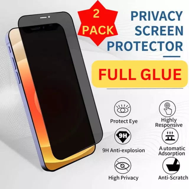 2 Pack Privacy Tempered Glass Screen Protector For iPhone 15 14 13 12 11 Pro Max