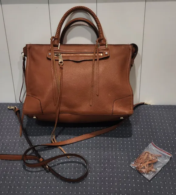 REBECCA MINKOFF Regan Leather Satchel Tote in Brown Caramel Shoulder Bag