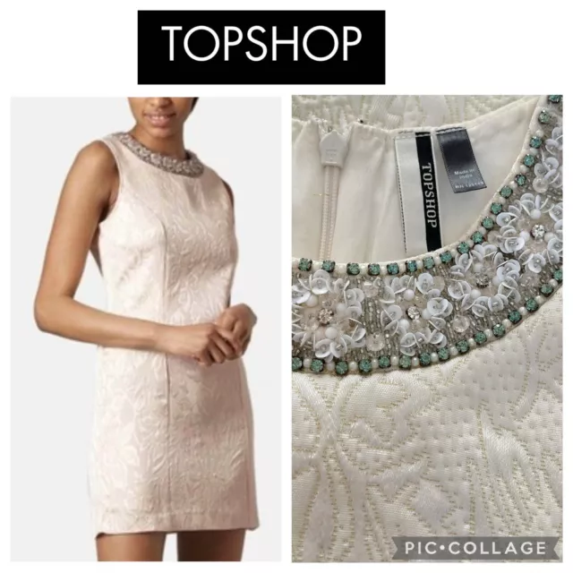 Topshop Embellished Ivory Jacquard Mini Dress Size 8 Cocktail Party Dress