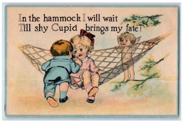 Romance Postcard Little Sweetheart Cupid Angel Hammock c1910's Antique