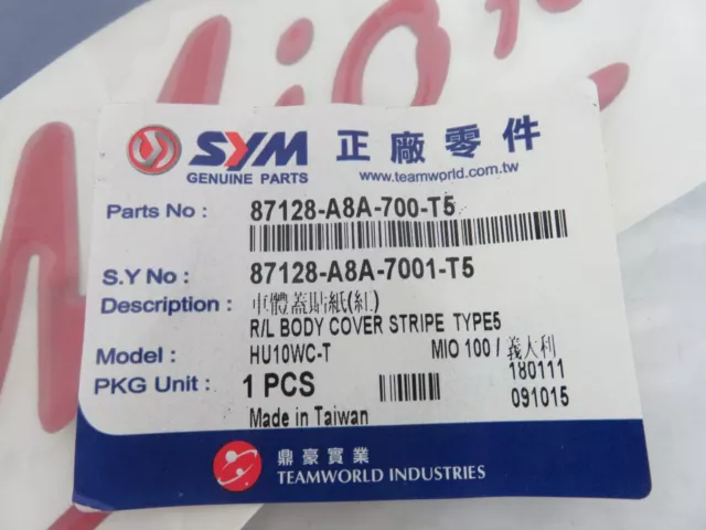 OEM SYM Mio 100 Körper Abdeckung Streifen Typ 5 Sticker Pn 87128-A8A-700-T5 2