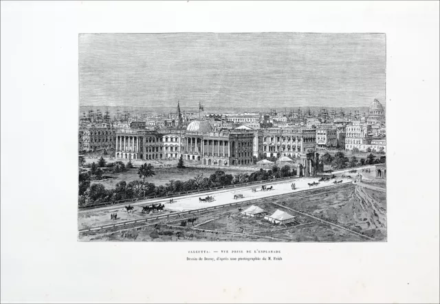 INDIA - View of CALCUTTA from ESPLANADE in the 19th century - 19th century engraving 2