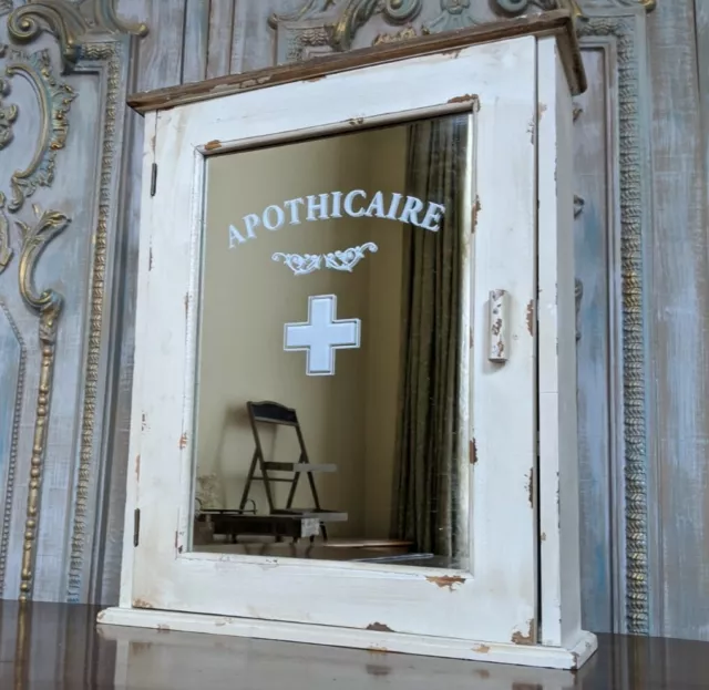 New VINTAGE French CREAM Mirror APOTHECARY Shabby Chic Bath Cabinet Cupboard