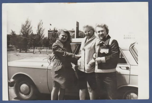 Handsome Guy and Girls near an Old Car Soviet Vintage Photo USSR