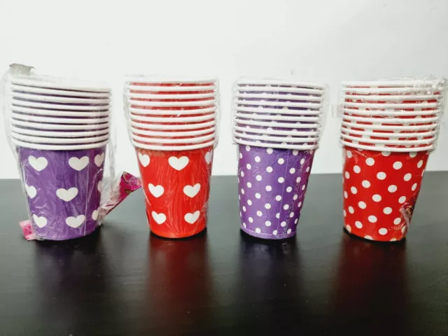 7oz Disposable Paper Cup Polka Dot Spotty Heart Red Purple Valentines Day Party