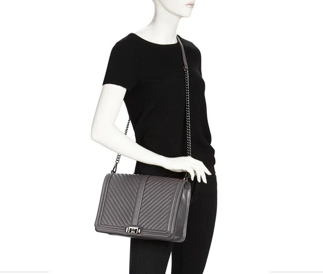 Rebecca Minkoff Chevron Quilted Jumbo Love Crossbody New Grey New without Tags