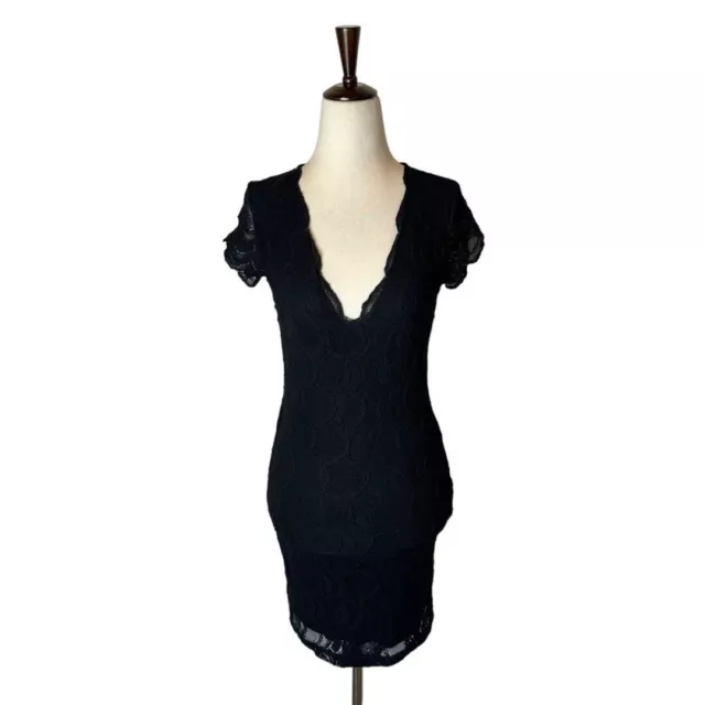 Nightcap Victorian Deep Black V Neck Short Sleeve Lace Pencil Dress Size XS 3