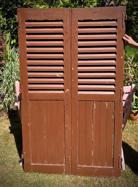 ANTIQUE FRENCH CHATEAU SHUTTERS. ARCHITECTURAL SALVAGE. CHOCOLATE. 19th c.