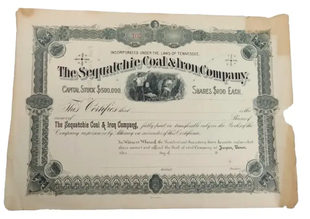 RARE The Sequatchie Coal & Iron Company Capital Stock Certificate TN UNISSUED