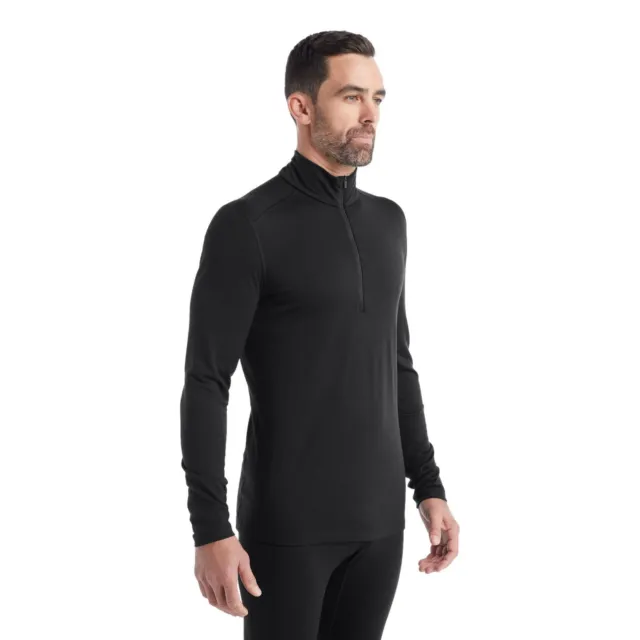 Icebreaker Herren Merino 200 Oase Langarm Halbreißverschluss Thermo Top - schwarz