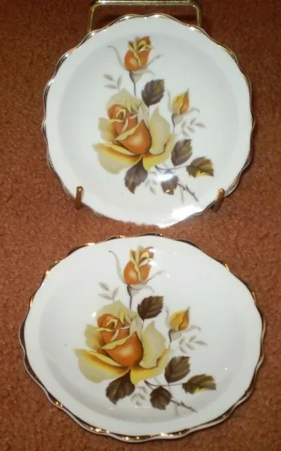 2 Gorgeous Regency Bone China Pin Or Trinket Dishes With Yellow Roses@@@@@