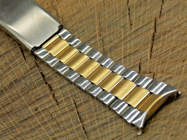 NOS Unused Vintage Watch Band Deployment Clasp 2 tone Stainless Steel 19mm Men's