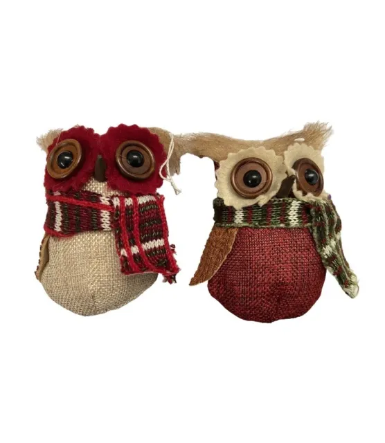 Plush Hoot Owls Cabin Themed Rustic Fabric Christmas Ornaments Lot of 2 NWTs