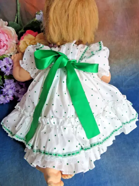 VINTAGE 60s DOLL DRESS white GREEN polka DOTS Saucy WALKER Shirley TEMPLE 18-24" 3