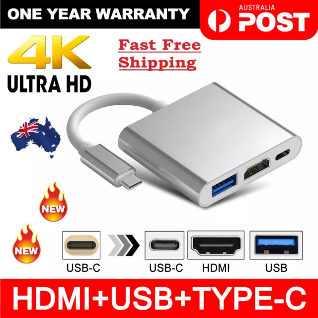 3 IN 1 USB 3.1 Type-C USB-C to Female HUB Ultra 4K HD HDMI Data Charging Cable