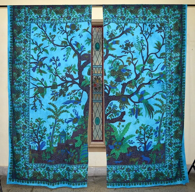 Cortina de algodón indio árbol de la vida tapiz hippie ventana decoración cortina cenefas