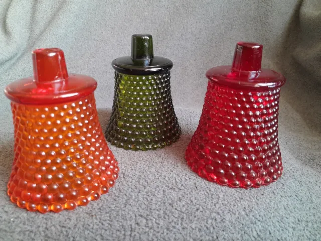 Mixed Lot 3 Vintage Red Green Orange Hobnail Glass Votive Cup Candle Holders Peg