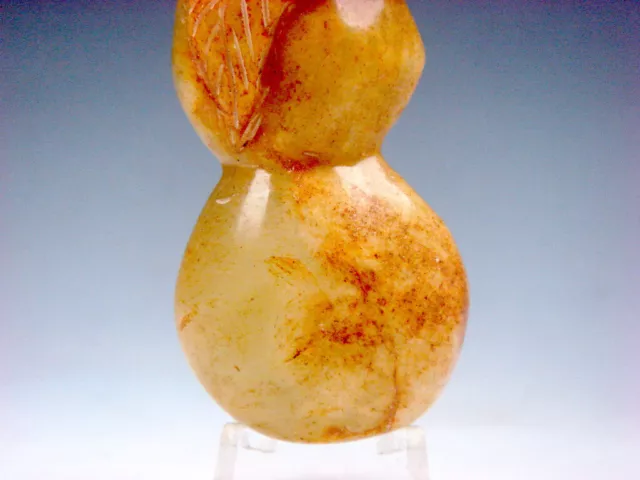 Old Nephrite Jade Stone Carved Sculpture Bottle Gourd w/ Leaf #08282109 3