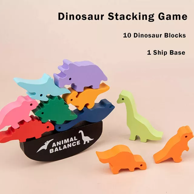 Animal Balance Game Stacking Dinosaurs  Wood Building Blocks For Kids NEW