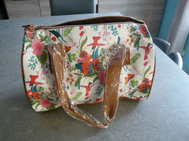 Sac Bandoulière Rafia Synthétique Noir Brodé Fleurs K Bas - Style Bobo Neuf