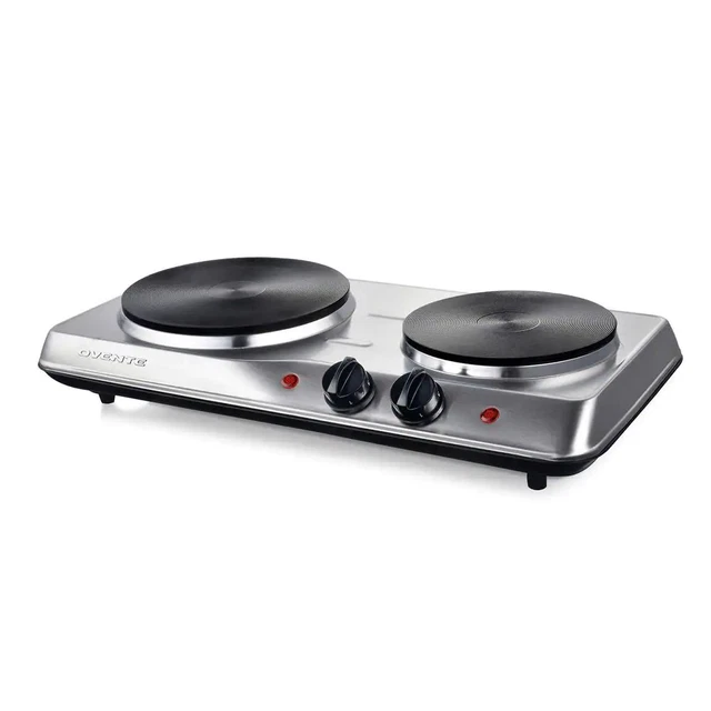 Double Burner Electric Stove Cast Iron Hot Plates Heavy Duty Cooktop Silver New