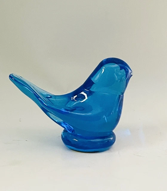 Vintage Art Glass Blue Bird Of Happiness Figurine Signed Leo Ward 1996