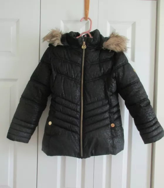 Girl’s Michael Kors Black Stadium Length Hooded Puffer Coat/Jacket 6x Pre Own