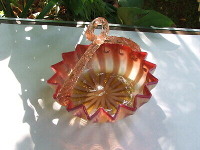 LARGE 8.5" LATE 19th Century Victorian HAND BLOWN ART GLASS BASKET, High Quality