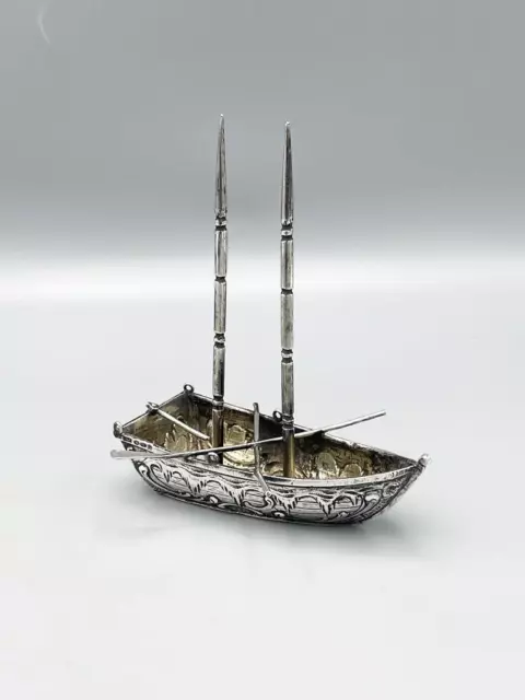 HANAU SILVER BOAT ANTIQUE MINIATURE MODEL 19th CENTURY