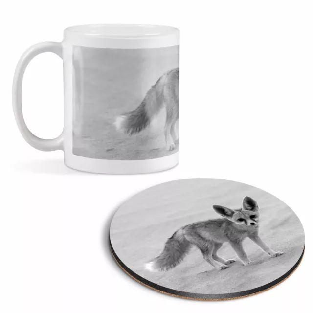 Mug & Round Coaster Set - BW - Desert Fox Egyptian Sahara   #39037