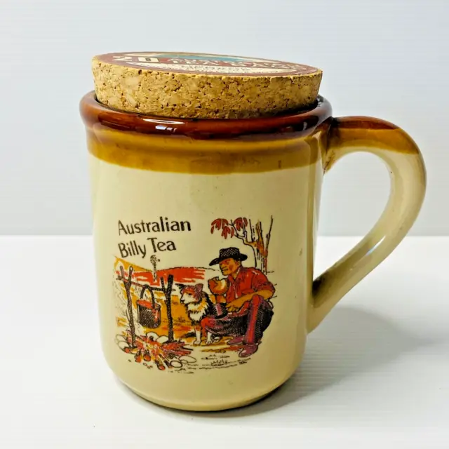 Vintage Australian Billy Tea Ceramic Mug How to Make Billy Tea Swagman Cork Lid