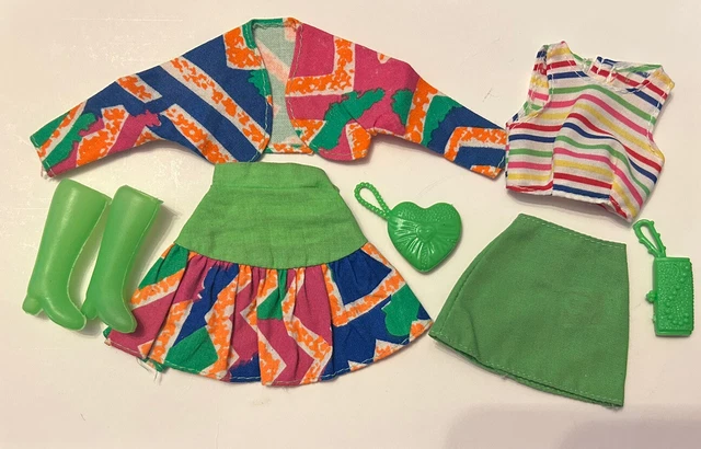 Barbie Doll Green Multi Colors Skirts Jacket Boots 80s 90s Tag Striped Shirt