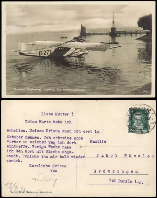 Ansichtskarte Konstanz Landung des Wasserflugzeuges 1927