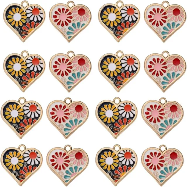 20 Stück Herz Blume Charms 2-Farben Emaille Anhänger  Armbänder