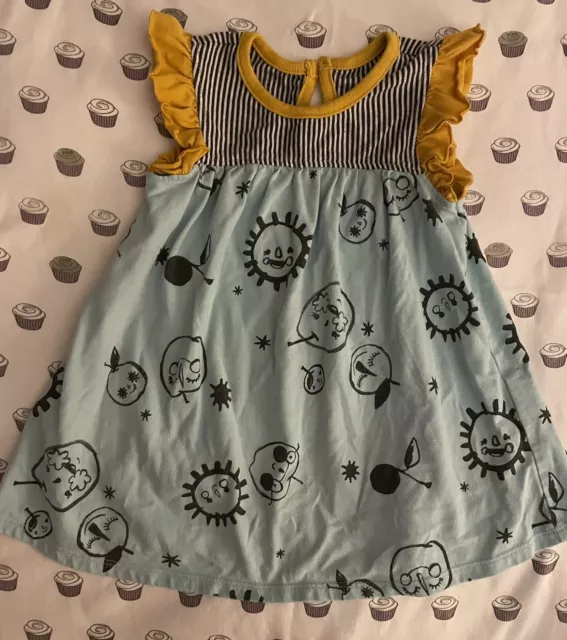 CAT & JACK SUNSHINE FACES STRIPE DRESS Navy Mustard FLUTTER SLEEVE 18 M 💙