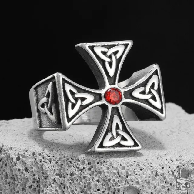 Sculpt Rings™ Celtic Knot Cross Red Stone Stainless Steel Punk Ring