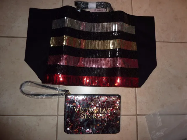 Victorias Secret Bling Lined Tote Bag Weekender Purse 2 Piece Gym Beach Nwt