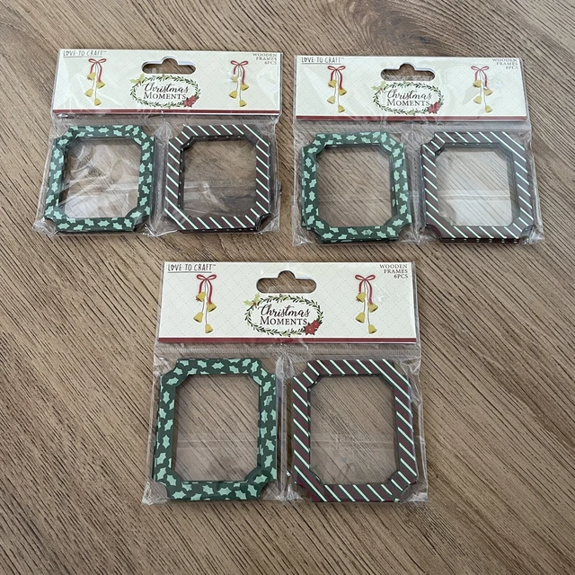 Nuevo Love To Craft Momentos de Navidad 3 x paquetes marcos de madera x 6 acebo rojo verde